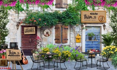 Download file gốc File tranh dán tường cà phê nhà hàng CF9446 (in lụa) hoa lá