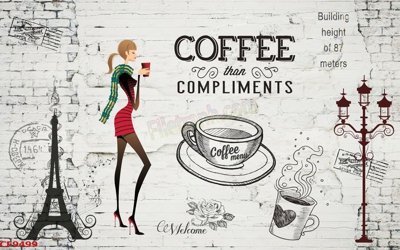 File gốc File tranh dán tường cà phê nhà hàng CF9499 (in tráng gương) sang trọng