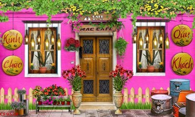 Tải file File tranh dán tường cà phê nhà hàng CF9528 (gốc) chủ đề hoa sen