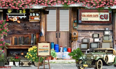 File tranh File tranh dán tường cà phê nhà hàng CF9573 (gốc) phong cách tối giản