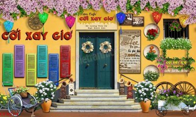 Tải file File tranh dán tường cà phê nhà hàng CF9574 (gốc) làm tranh trang trí
