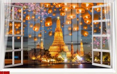 File in trần File tranh gốc cửa sổ 3D CS1095 (bản gốc) phong cảnh