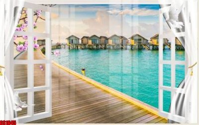 File tranh gốc in trần nhà File tranh gốc cửa sổ 3D CS1645 3D