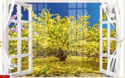 Hình ảnh file gốc in lụa File tranh gốc cửa sổ 3D CS1728