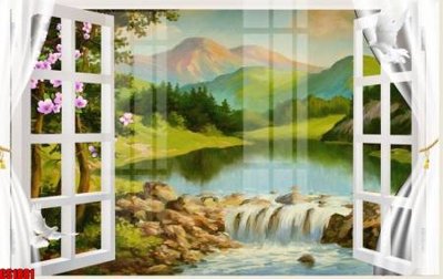 File tranh in trần 3D File tranh gốc cửa sổ 3D CS1881 (ảnh gốc)