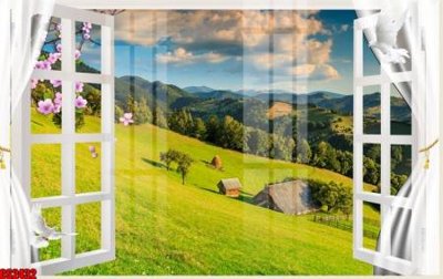 Hình ảnh file gốc in trần nhà File tranh gốc cửa sổ 3D CS2432