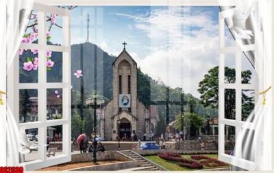 File tranh File tranh gốc cửa sổ 3D CS2539 (bản gốc) in lụa dán tường