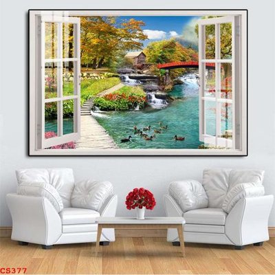 File tranh gốc in trần nhà File gốc cửa sổ 3D CS377 3D