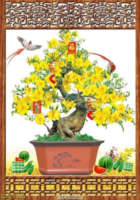 Chi tiết file gốc File tranh chậu mai vàng CT136 (cho in tráng gương)