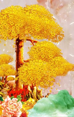 Tải file gốc in lụa File tranh cây tiền tài lộc CT1549 siêu nét