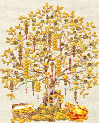 File PSD File tranh cây tiền tài lộc CT1590 (gốc) nhiều lớp (multi-layer)