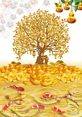 Download file gốc File tranh cây tiền tài lộc CT1680 (in lụa) cao cấp