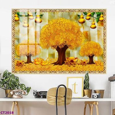 File in trần File tranh cây tiền tài lộc hoa đào tết CT2018 (bản gốc) bầu trời