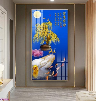 Download file gốc File tranh cây tiền tài lộc hoa đào tết CT2031 (in lụa) tranh 3D