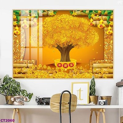 File gốc File tranh cây tiền tài lộc hoa đào tết CT2060 (in mica) làm quà tặng