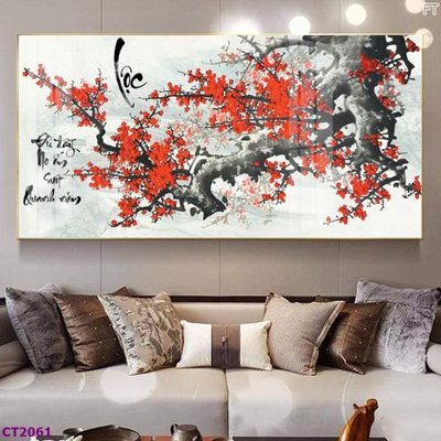 File in ấn File tranh cây tiền tài lộc hoa đào tết CT2061 chuyên nghiệp