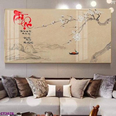 File gốc File tranh cây tiền tài lộc hoa đào tết CT2078 (in ấn) màu sắc trung thực