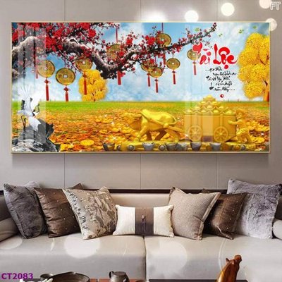 Tải file tranh File tranh cây tiền tài lộc hoa đào tết CT2083 (gốc) tại Filetranh.com