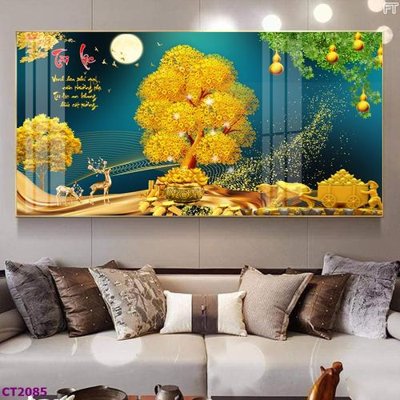 File tranh trang trí File tranh cây tiền tài lộc hoa đào tết CT2085 (file gốc)