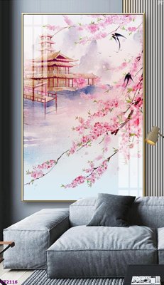 File gốc File tranh cây tiền tài lộc hoa đào tết CT2116 (in 3D) cho trang trí