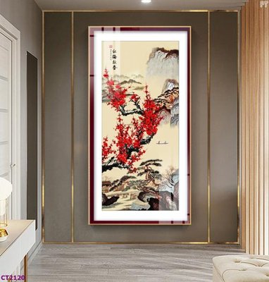 File gốc File tranh cây tiền tài lộc hoa đào tết CT2120 (trang trí) cho phòng khách