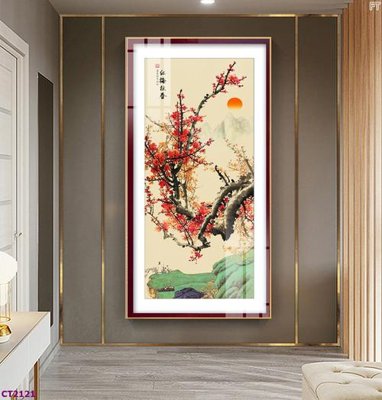 File in ấn File tranh cây tiền tài lộc hoa đào tết CT2121 (bản gốc) chất lượng cao