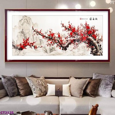 File ảnh File tranh cây tiền tài lộc hoa đào tết CT2125 (gốc) trang trí khách sạn