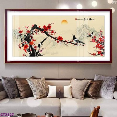 Download file File tranh cây tiền tài lộc hoa đào tết CT2127 (gốc) in mica ốp bếp