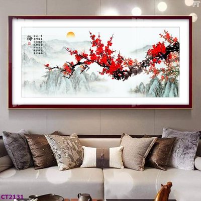 File gốc File tranh cây tiền tài lộc hoa đào tết CT2131 (in tráng gương) ốp tường