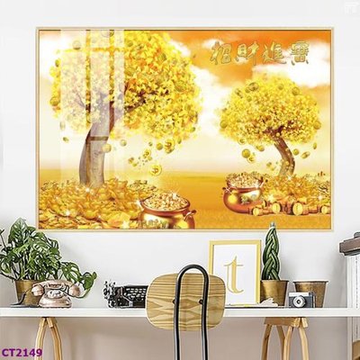 File PSD File tranh cây tiền tài lộc hoa đào tết CT2149 (bản gốc) cho nhà in