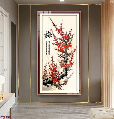 Download file gốc File tranh cây tiền tài lộc hoa đào tết CT2159 (in lụa) nghệ thuật
