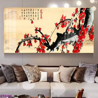 File tranh trang trí File tranh cây tiền tài lộc hoa đào tết CT2160 (file gốc)