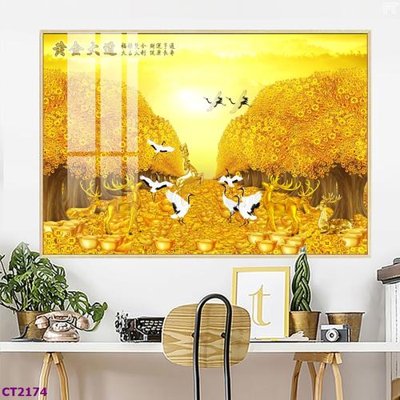 Chi tiết file tranh tráng gương File tranh cây tiền tài lộc hoa đào tết CT2174 (ảnh gốc)