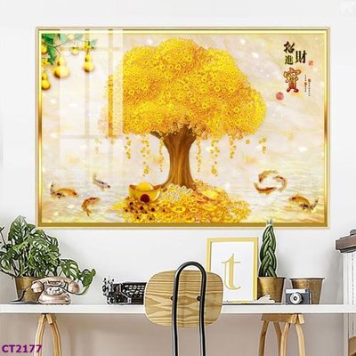 File gốc File tranh cây tiền tài lộc hoa đào tết CT2177 (trang trí) cho phòng khách