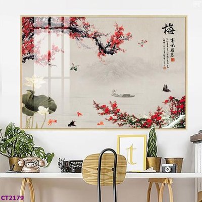 Hình ảnh file gốc File tranh cây tiền tài lộc hoa đào tết CT2179 (chất lượng cao)