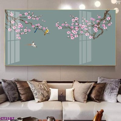 Download file gốc File tranh cây tiền tài lộc hoa đào tết CT2187 (in lụa) tranh 3D