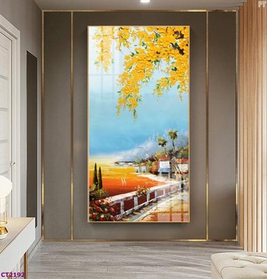 File gốc File tranh cây tiền tài lộc hoa đào tết CT2192 (in tráng gương) sang trọng