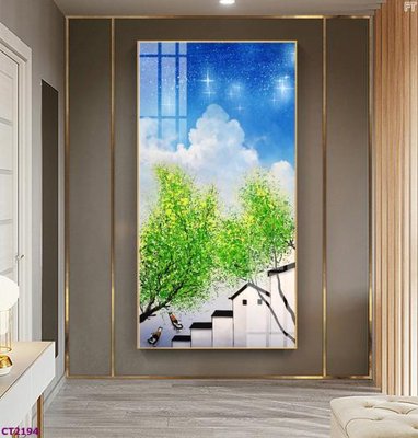 Tải file File tranh cây tiền tài lộc hoa đào tết CT2194 (gốc) làm tranh treo tường