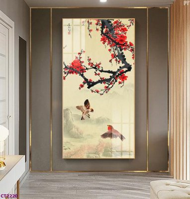 File gốc File tranh cây tiền tài lộc hoa đào tết CT2220 (dành cho trang trí nội thất)