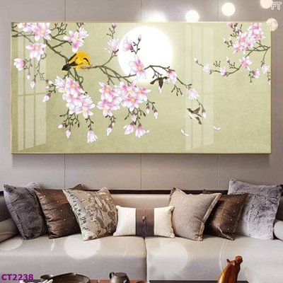 File tranh File tranh cây tiền tài lộc hoa đào tết CT2238 (bản gốc) in lụa dán tường