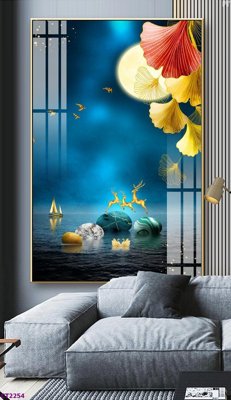 File ảnh File tranh cây tiền tài lộc hoa đào tết CT2254 (gốc) in biển hiệu