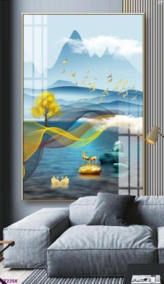 File ảnh File tranh cây tiền tài lộc hoa đào tết CT2256 (gốc) in decal dán tường