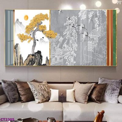 Tải file PSD File tranh cây tiền tài lộc hoa đào tết CT2305 (nguyên layer) để in