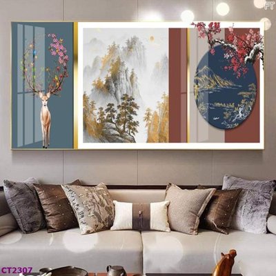 File tranh File tranh cây tiền tài lộc hoa đào tết CT2307 (ảnh gốc) in trần nhà