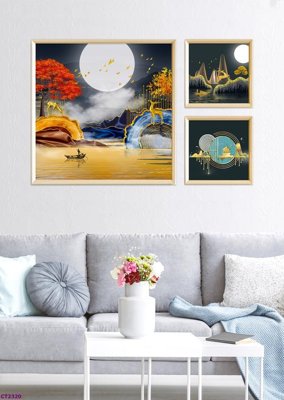 File gốc File tranh cây tiền tài lộc hoa đào tết CT2320 (in tráng gương) hiện đại