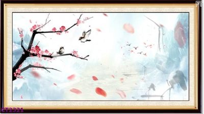 File tranh gốc in trần nhà File tranh cây tiền tài lộc hoa đào tết CT2321 3D