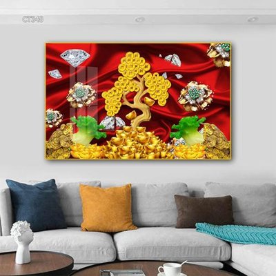 File gốc Tranh thần tài cây tiền CT348 (in lụa) chi tiết cao