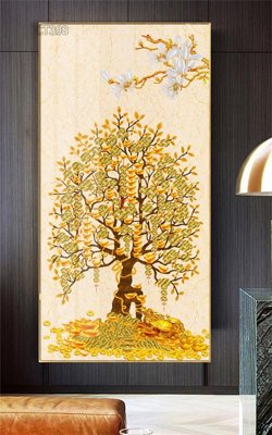 File in trần Tranh thần tài cây tiền CT398 (bản gốc) hoa văn