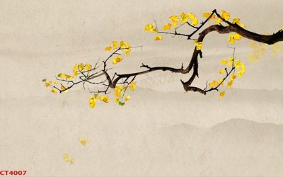 File ảnh File tranh hoa đào hoa mai tài lộc CT4007 (gốc) cho trang trí nhà hàng