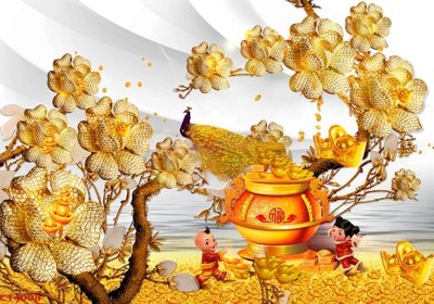 File gốc File tranh hoa đào hoa mai tài lộc CT4008 (PNG) không nền chất lượng